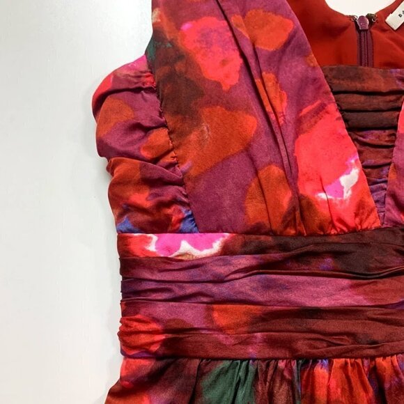 Banana Republic Dress Silk Watercolor Painting Red Pink Ruched V Neck Wedding 2 - Picture 8 of 12